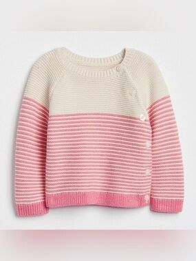 GAP Cream and Pink Striped Side-Button Women’s Sweater